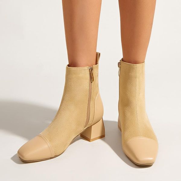 

boots big size ladies 2021 modern female fashion square toe low heels zipper shoes women autumn winter ankle short, Black