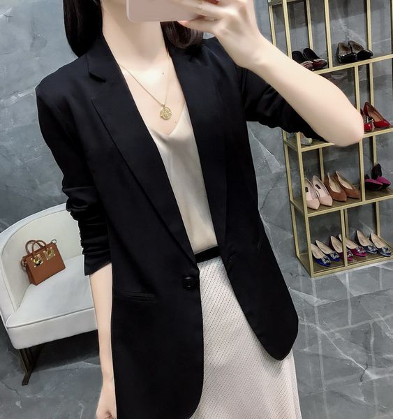 

luxury women's short coatthin korean version elegant commuting thin 7 / 4 sleeve suit sunscreen et female, Black;brown