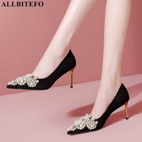 

allbitefo gold heels genuine leather high heels wedding women shoes high heel shoes women high heels shoes 210611, Black
