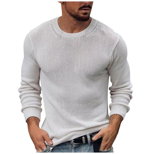 

men's sweaters fashion design plus size o-neck solid casual slim knit pullover sweater autumn winter breathable top, White;black