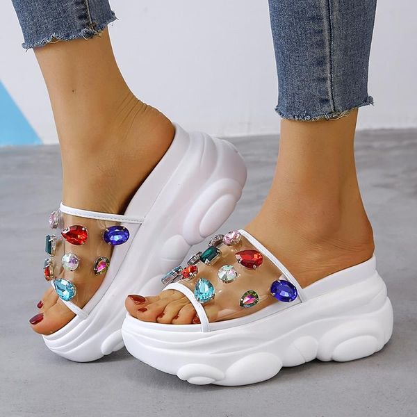 

slippers 34-41 big size shoes for women 9cm/3.5 inch height wedge fashion woman flat platform thick bottom summer, Black