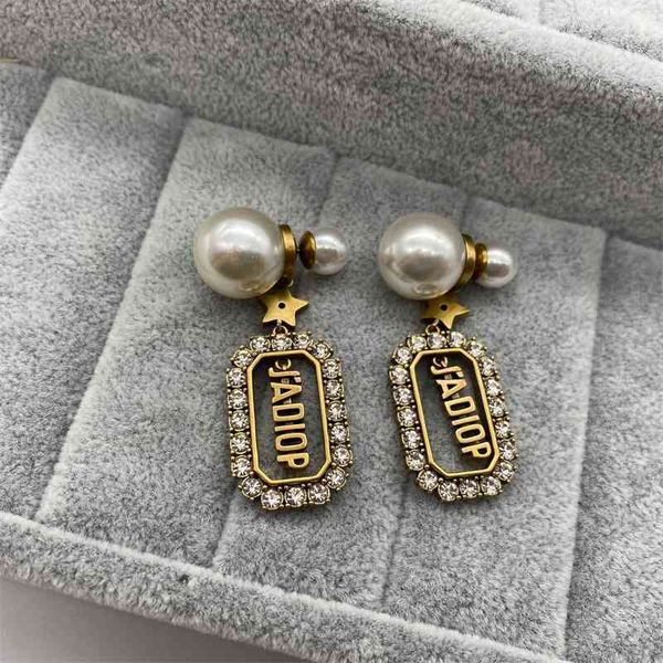 

75% off outlet online family ja letter new pearl fashion star back hanging dual-purpose earrings, Silver