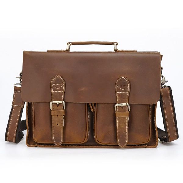 

men vintage travel briefcases real leather 2021 male casual large fashion business briefcase hand 15" lapbags