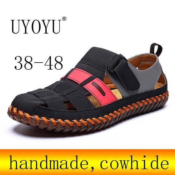 

sandals mens genuine leather summer 2021 beach men casual shoes outdoor designer plus size 38-48, Black