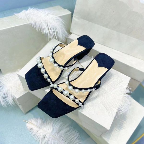 

stiletto heel sandals womens sandal heels shoes designer shoe with box rubber leather slippers fashion slipper sandals cozy pearl slides who, Black