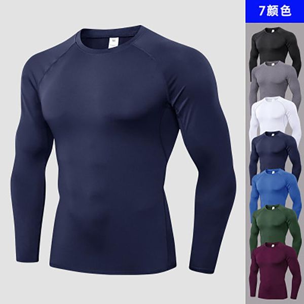 

yoga outfits men compression fitness clothes stretch quick-drying sport running training suit breathable wicking t-shirt gym top, White;red