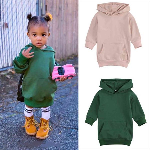

autumn winter toddler infant kids baby girls long sleeve sweater dress solid hooded pullover casual for children, Black