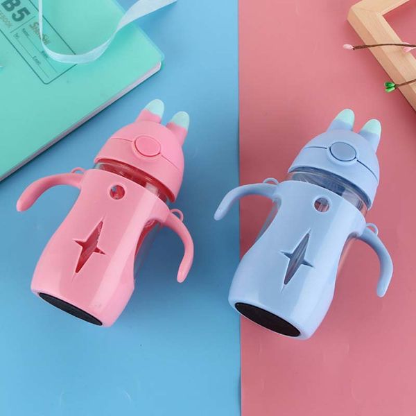 

300ml Baby Glass Milk Feeding Bottle Newborn Anti-Flatulence Wide Mouth with Handle Straw Unbreak