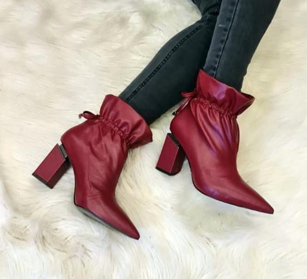 

boots high heel leather bright black bordeaux red dark blue for women ankle lace up shired