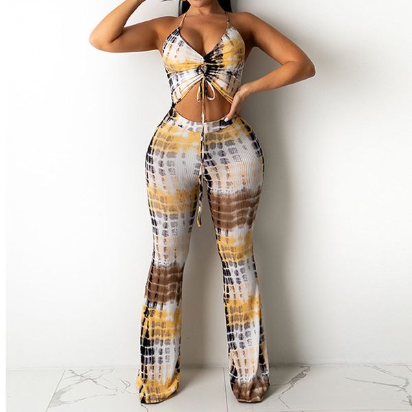 

halter drawstring detail crop & loose wide leg pants set 210521, White