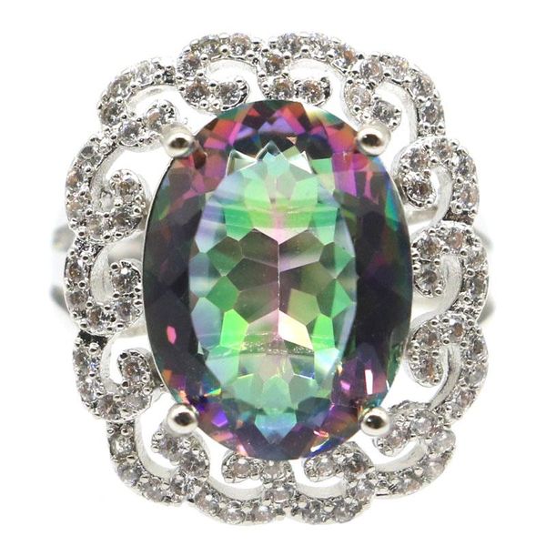 

cluster rings 22x19mm dazzling created fire rainbow mystic z white cz gift for ladies silver, Golden;silver