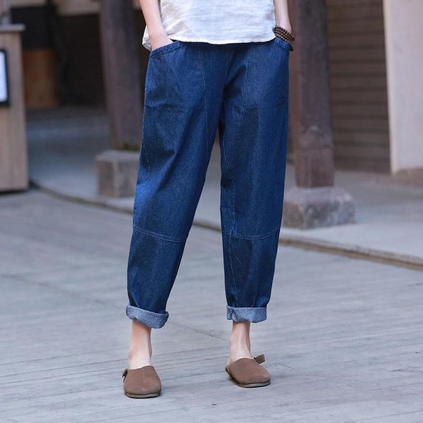 

spring and summer 2021 denim pants women literature leisure jeans trousers retro harem women's, Blue