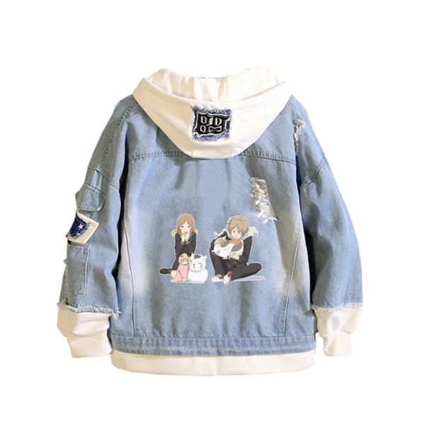 

men's hoodies & sweatshirts anime natsume yuujinchou coat teens cowboy jacket men women casual denim hooded loose frayed ripped hole je, Black