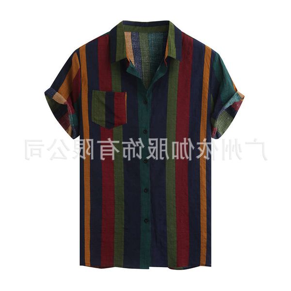 

men's shirt 2020 men's fashion striped shirt holiday style short sleeve loose top, White;black