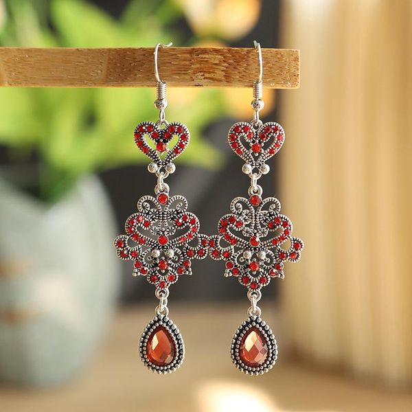 

stud korean vintage multi layer inlay diamond earrings chinese style fashion alloy women's long tassel, Golden;silver