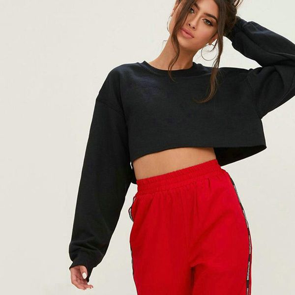 

women's hoodies & sweatshirts solid color hoodie streetwear womens spring autumn black y2k crop hip-hop female punk kawaii long sleeve