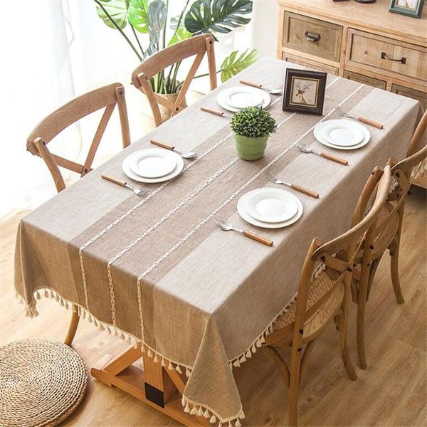 

plaid decorative linen tablecloth with tassel waterproof oilproof thick rectangular wedding dining table cover tea cloth