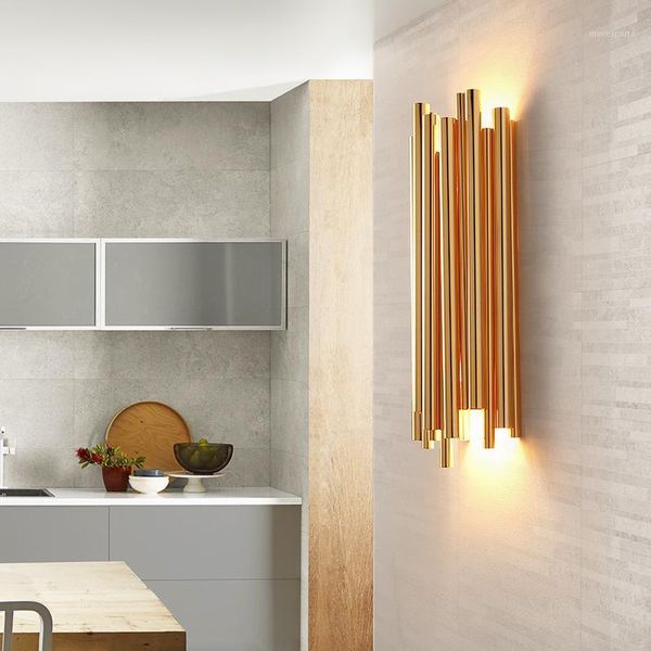

wall lamp italy design post modern luxury golden aluminum tube applique murale led light home lighting stairs wandlampen1