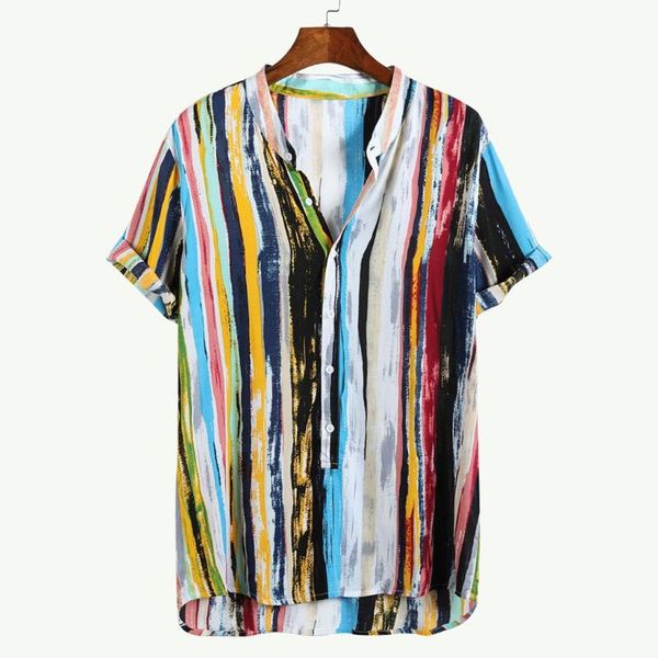 

casual men's shirt summer multi color lump printed short sleeve loose beachwear male masculina camisas hombre shirts, White;black