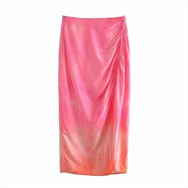 

women za fashion elegant colors pleated midi skirt vintage elastic waist side zipper slit liner female skirts chic mujer, Black
