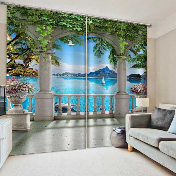 

customized 3d curtains window balcony thickened windshield blackout nature scenery landscape curtain & drapes