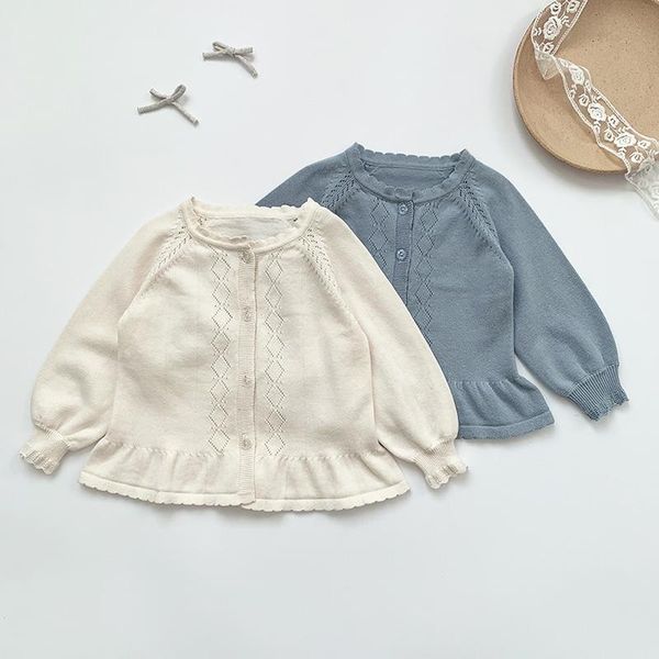 

jackets autumn winter kids knitting jacket coat solid color long sleeve born baby girl cardigan sweater, Blue;gray