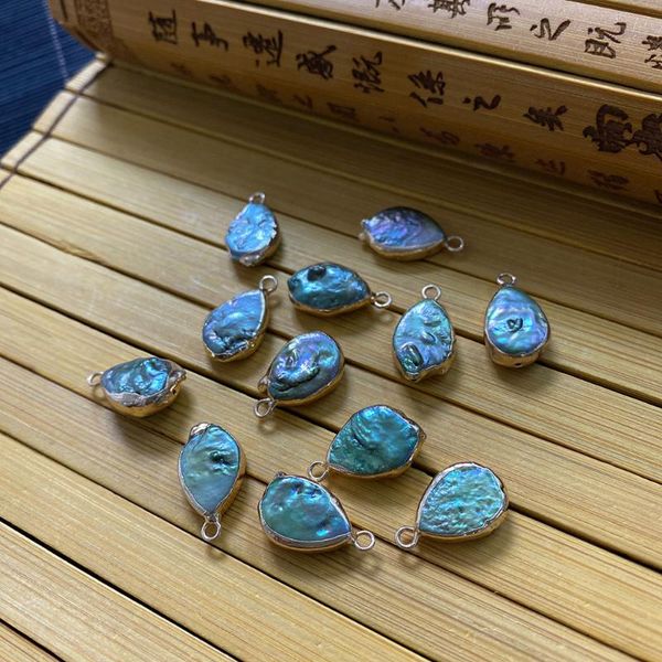 

charms natural freshwater shell pendant green irregular drop shape gold edge diy making fashion necklace bracelet accessories wholesale, Bronze;silver