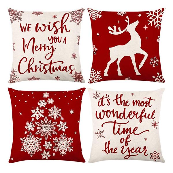 

pillow case 4pc home christmas covers pillowcase decor snowflake letter printing cushion navidad decorative