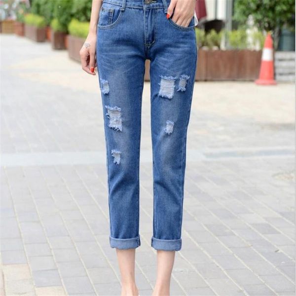

women's pants & capris woman spring jeans female cotton straight ankle-length trousers lady summer oversize hole vaqueros fall pantalon, Black;white
