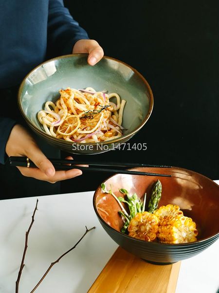 

1100ml japanese kiln turned ceramic ramen bowl large soup noodle household beef fruit salad bowls