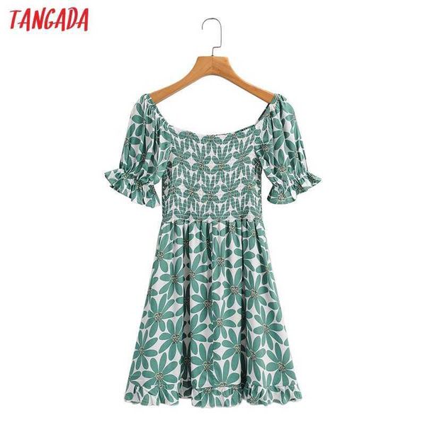 Tangada Mulheres Floral Impressão Romântica Dress Off Short Manga Curta Fêmeas Mini Vestidos Vestidos 1F215 210609