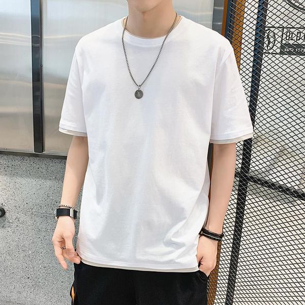 

summer fashion casual plain color t-shirt harajuku college style all-match solid clothes high-quality hip-hop streetwear men's t-shirts, White;black