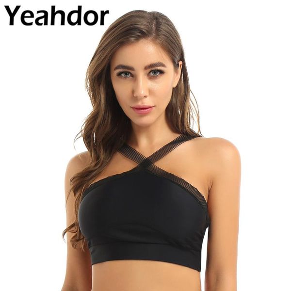 

women's tanks & camis womens fashion x-shaped front shoulder straps twist knot back no padded bra active workout running gym sports, White