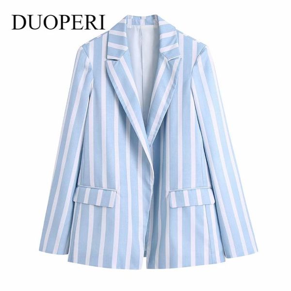 

women's suits & blazers duoperi women fashion office lady striped cardigan blazer with pockets notched neck long sleeve vintage female, White;black