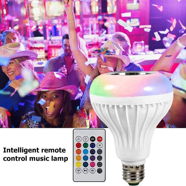 

bulbs e27 smart wireless bluetooth speaker bulb 220v 12w led lamp light music player dimmable audio 24 key remote controller