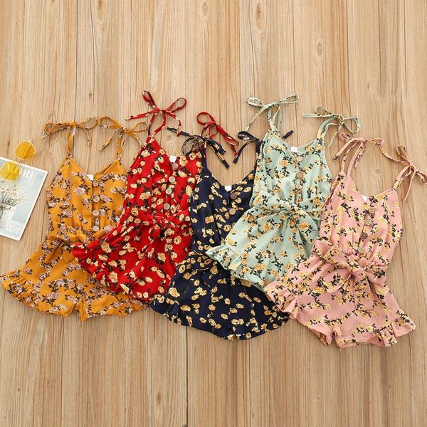 

jumpsuits born infant baby girl floral print bowknot romper sleeveless jumpsuit one piece outfits sunsuit toddler summer clothes, Blue