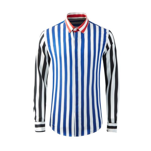 

men's dress shirts 2021 autumn long-sleeved color stripe hit slim-fit shirt everyday casual tencel cotton retro clothes, White;black
