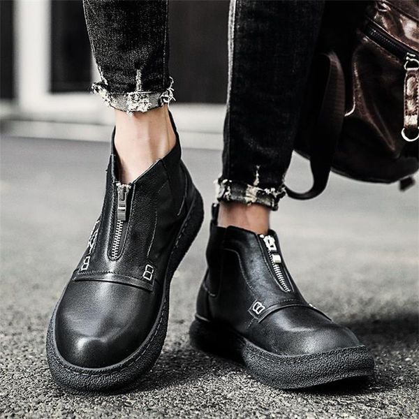 

casual british style men thick bottomed boots flat round head zipper cover feet high pu comfort lefu dh316, Black