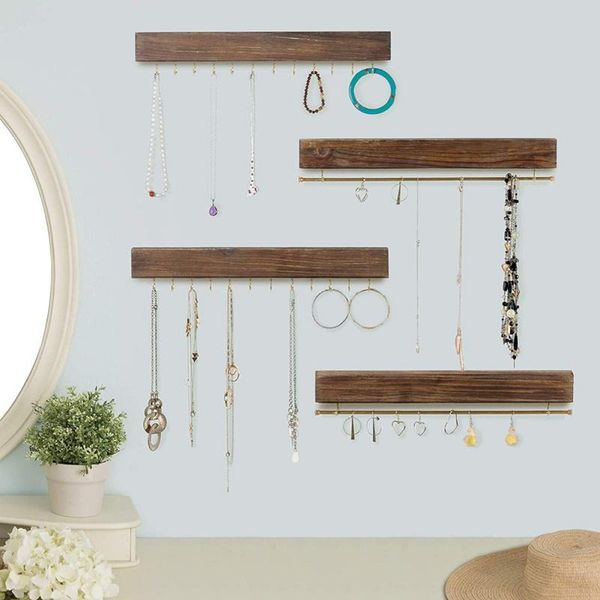 

jewelry pouches, bags home necklace display stand wood wall mounted organizer keyring storage hook holder household, Pink;blue