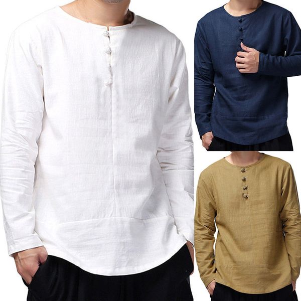 

men's polo shirt 2021 national style four cloth button slim long sleeve casual top, White;black