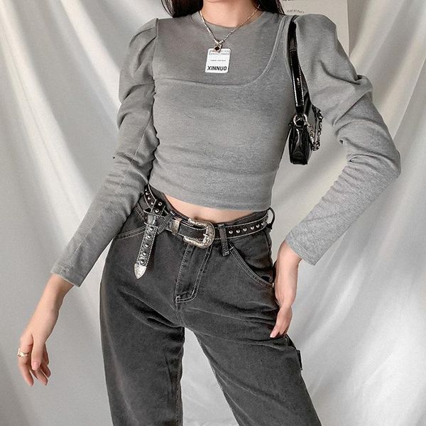 

women's t-shirts aesthetic y2k gothic vintage tees fake two pullover print long sleeve slim e-girl knit 2021 t-shirt, White