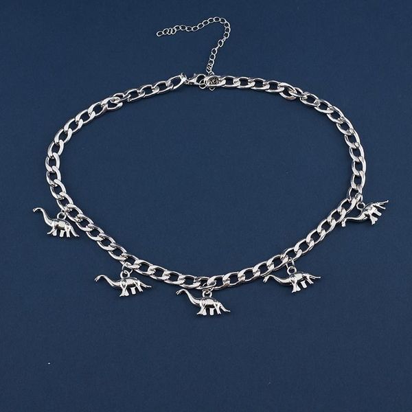 

chains 1pcs vintage harajuku goth punk metal dinosaur shape pendant chain choker necklace for women girl cool hip hop trendy jewelry, Silver