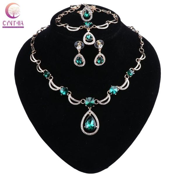 

earrings & necklace wedding jewelry set green crystal bracelet gift for women's accessories drop gold color, Silver
