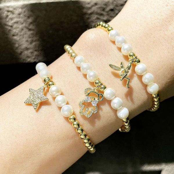 

link, chain pearl bracelet female korean jewelry fashion creative simple five-pointed star bear hand wholesale, Black
