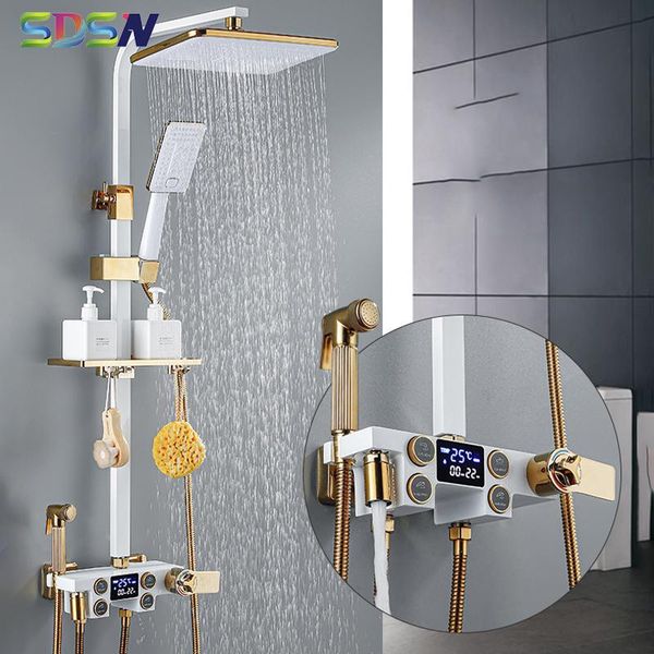 

digital bathroom shower set white gold mixer system spa rainfall head thermostatic bath sets
