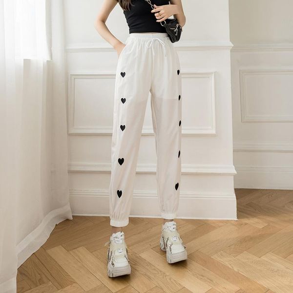 

women's pants & capris high waist straight trousers women solid color casual cotton pencil thin loose chic slacks pantalones joggers, Black;white