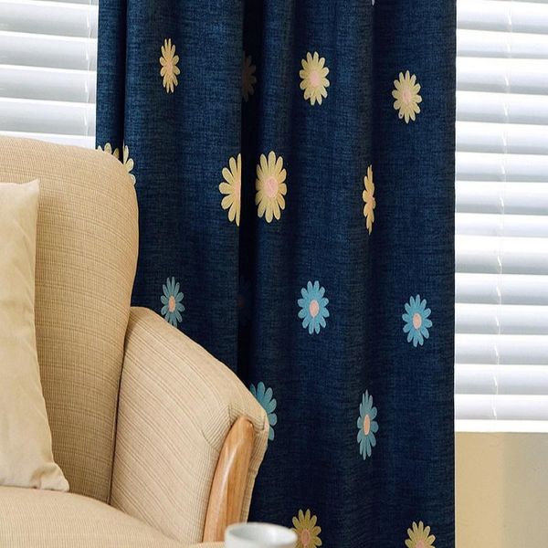 Vorhangvorhänge, pastoraler Stil, bestickte japanische und koreanische Sonnenblumen-bedruckte Jacquard-Vorhänge für Wohnzimmer, Schlafzimmer