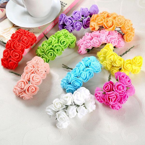 

120pcs artificial silk flowers pe foam rose mini bouquet decorative wreaths home for wedding party decor &