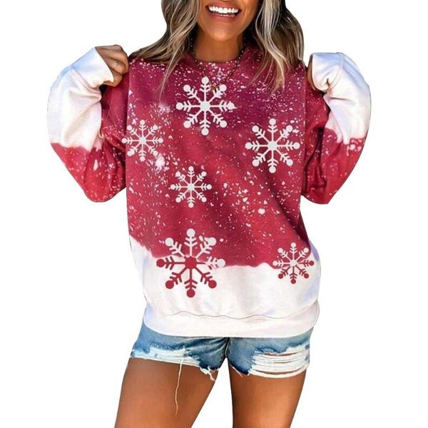 

women's t-shirt casual women snowflake sweater for christmas streetwear party round neck t shirt female ladies autumn winter warm pull, White
