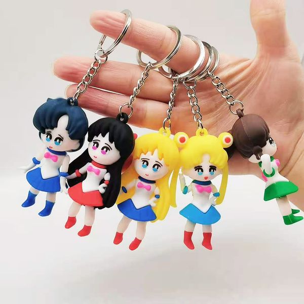 

2021 fashion keychain cartoon cartoon beautiful girl warrior key ring bag pendant water ice moon doll student gift, Silver